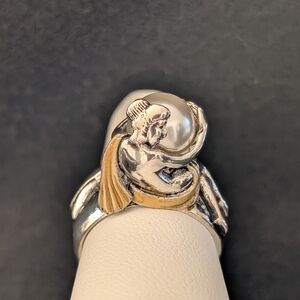 STATEMENT RING. ANCIENT GREEK SEA GODDESS.  MARKED STERLING SILVER.